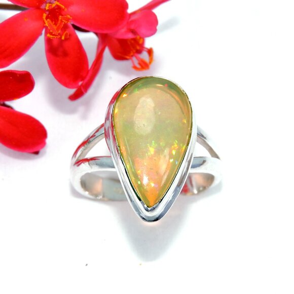 Ethiopian opal Gemstone Ring, Opal 925 Sterling Silver Ring,Handmade Design Ring - Picture 4 of 6